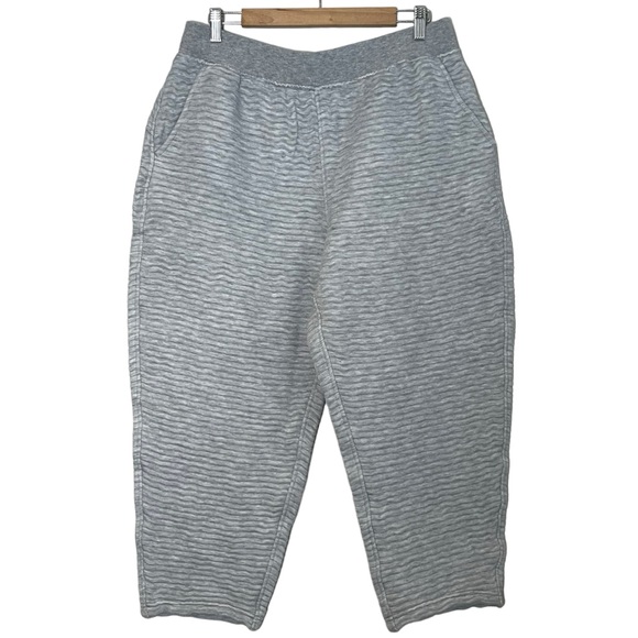 Athleta Womens Ribbed Textured Cropped Pull-On SweatPant Size L Gray High Rise - Picture 1 of 11